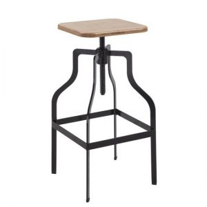 Andora Bar Stool In Black With Wooden Seat