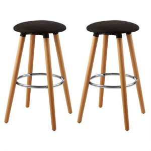 Porrima Black Fabric Round Seat Bar Stools In Pair