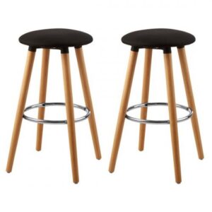 Porrima Black Fabric Round Seat Bar Stools In Pair