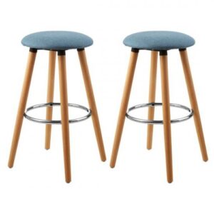 Porrima Blue Fabric Round Seat Bar Stools In Pair