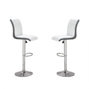 Ritz Bar Stools In White And Grey Faux Leather In A Pair