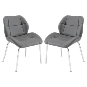 Dinky Bistro Grey Faux Leather Dining Chairs In Pair