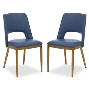 Glidden Blue Leather Upholstered Dining Chairs In A Pair