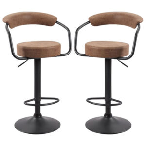 Hanna Brown Woven Fabric Bar Stools With Black Base In A Pair