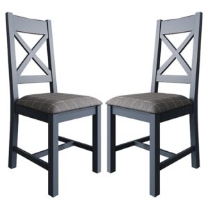 Hants Blue Cross Back Dining Chairs With Grey Seat In Pair