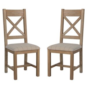 Hants Oak Cross Back Dining Chairs With Natural Seat In Pair
