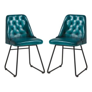 Hayton Vintage Blue Genuine Leather Dining Chairs In Pair