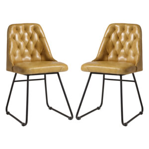 Hayton Vintage Gold Genuine Leather Dining Chairs In Pair