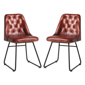 Hayton Vintage Red Genuine Leather Dining Chairs In Pair