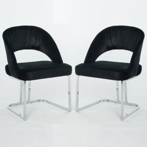 Isleworth Black Velvet Dining Chairs In Pair