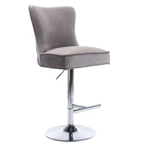 Jemona Velvet Bar Stool In Silver Grey