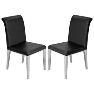 Kirkland Black Faux Leather Dining Chairs In Pair