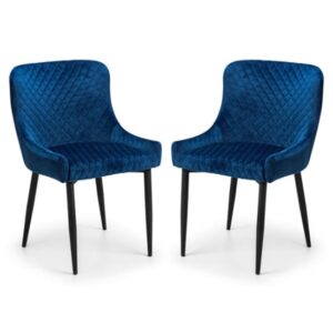 Lakia Blue Velvet Dining Chairs With Black Legs In Pair