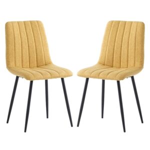 Laney Yellow Fabric Dining Chairs With Black Legs In Pair