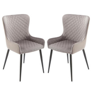 Laxly Diamond Grey Velvet Dining Chairs In A Pair