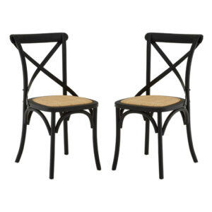 Lyox Black Wooden Dining Chairs With Weave Seat In Pair