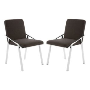 Markeb Black Fabric Dining Chairs With Silver Frame In A Pair