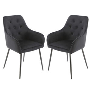 Maura Chesterfield Black Velvet Dining Chairs In A Pair