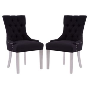 Mintaka Black Velvet Dining Chairs With Chrome Legs In A Pair