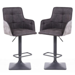 Ordos Dark Grey Suede Effect Bar Stool With Metal Base In Pair