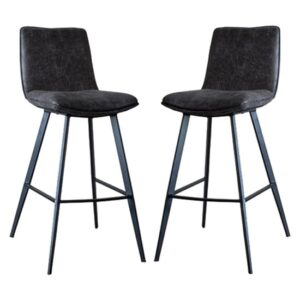 Palmer Grey Faux Leather Bar Stools In Pair