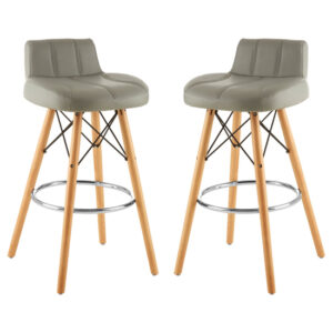 Porrima Grey Faux Leather Effect Bar Stools In Pair