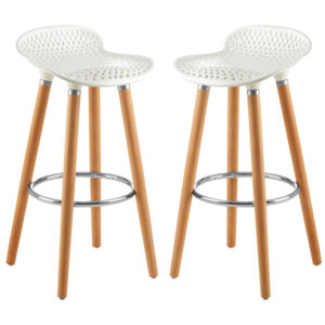 Porrima Matte White Plastic Seat Bar Stools In Pair