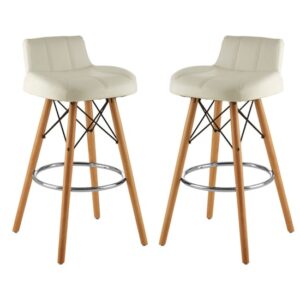 Porrima White Faux Leather Effect Bar Stools In Pair