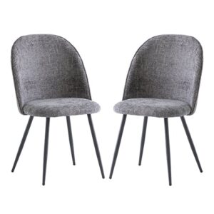 Raisa Graphite Fabric Dining Chairs With Black Legs In Pair