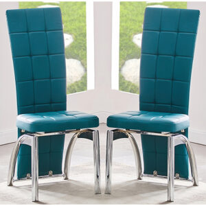 Ravenna Teal Faux Leather Dining Chairs In Pair