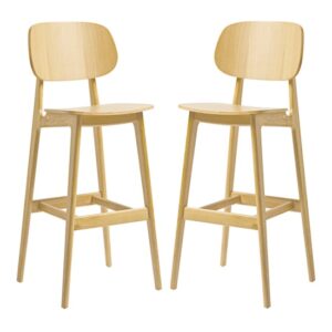 Romney Natural Oak Wooden Bar Stools In Pair