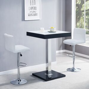 Topaz Glass White Black Gloss Bar Table 2 Coco White Stools