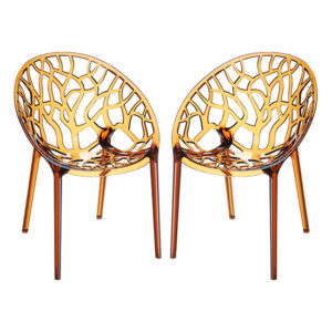 Cancun Amber Clear Polycarbonate Dining Chairs In Pair