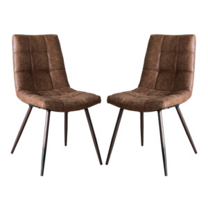 Danbury Brown Faux Leather Dining Chairs In Pair