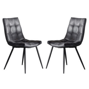 Danbury Grey Faux Leather Dining Chairs In Pair