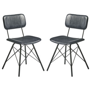 Donna Vintage Grey Genuine Leather Dining Chairs In Pair