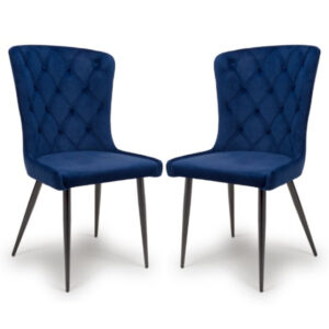 Merill Navy Velvet Dining Chairs With Metal Legs In Pair