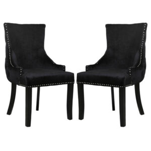 Laughlin Black Velvet Dining Chairs With Tufted Back In Pair