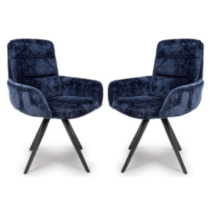 Oakley Navy Chenille Fabric Dining Chairs Swivel In Pair