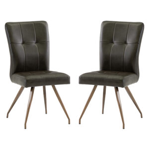 Kalista Dark Brown Faux Leather Dining Chairs In Pair