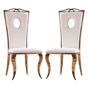 Palila White PU Dining Chairs With Rose Gold Legs In Pair