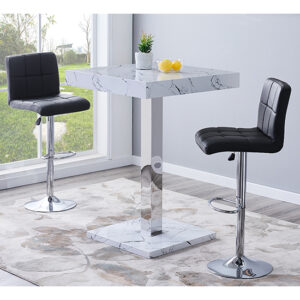 Palmero Vida Marble Effect Gloss Bar Table 2 Coco Black Stools