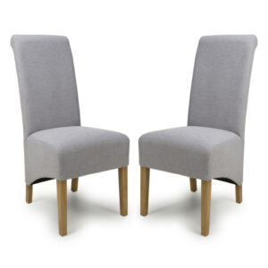 Kyoto Light Grey Weave Fabric Dining Chairs In Pair