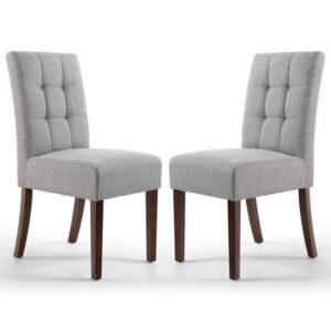 Mendoza Silver Grey Stitched Waffle Linen Dining Chairs In Pair