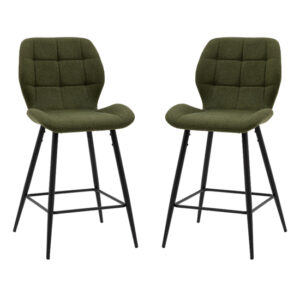 Macerata Bottle Green Fabric Bar Stools In Pair