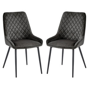 Sanford Grey Velvet Dining Chairs With Black Legs In Pair