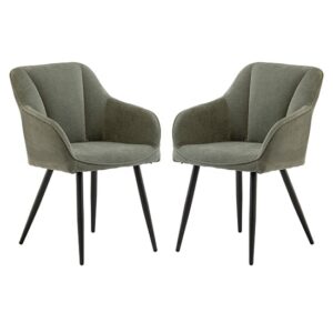 Hazen Mint Green Fabric Dining Chairs With Black Legs In Pair