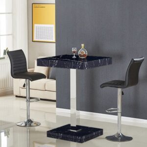 Topaz Milano Marble Effect Bar Table 2 Ripple Black Stools