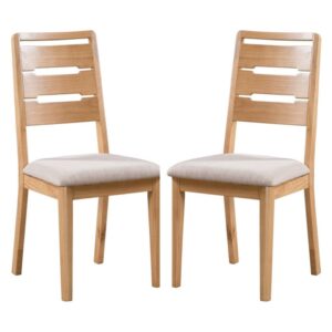 Camber Waxed Oak Wooden Dining Chairs With Linen Seat In Pair