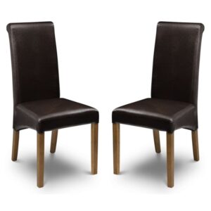 Cary Brown Faux Leather Dining Chairs In Pair